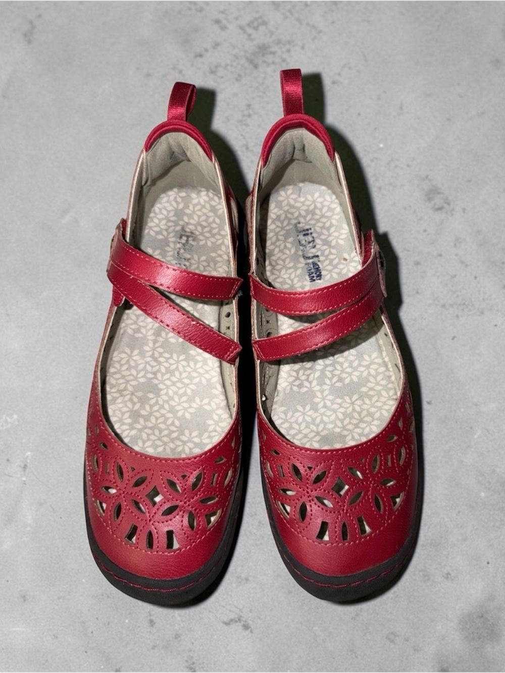 JBU Women's Red Mary Jane Flats with Decorative Cutouts